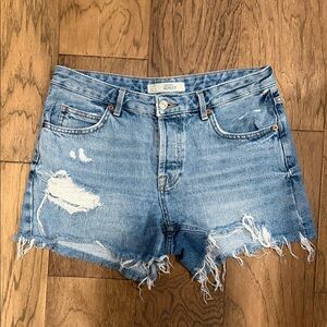 Topshop Moto Ashley Light Blue Distressed Denim Cutoff Shorts size 10